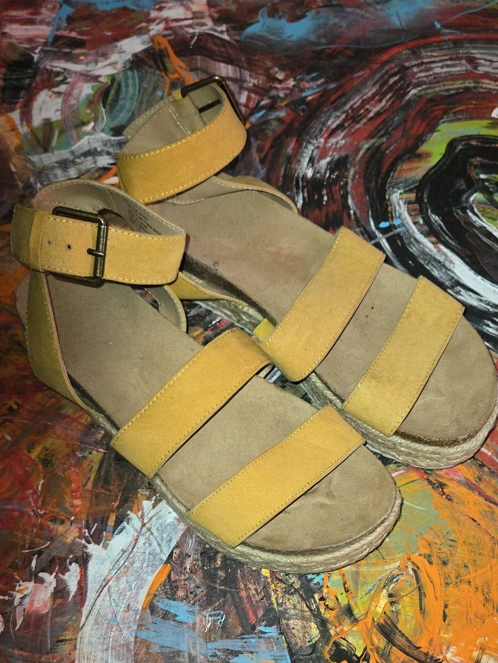Yellow Suede Strappy Espadrille Sandals